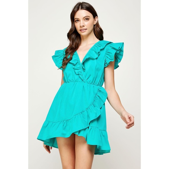 Strut&bolt Dresses & Skirts - Strut&bolt Teal Ruffle Short Sleeve Mini Dress spring summer
